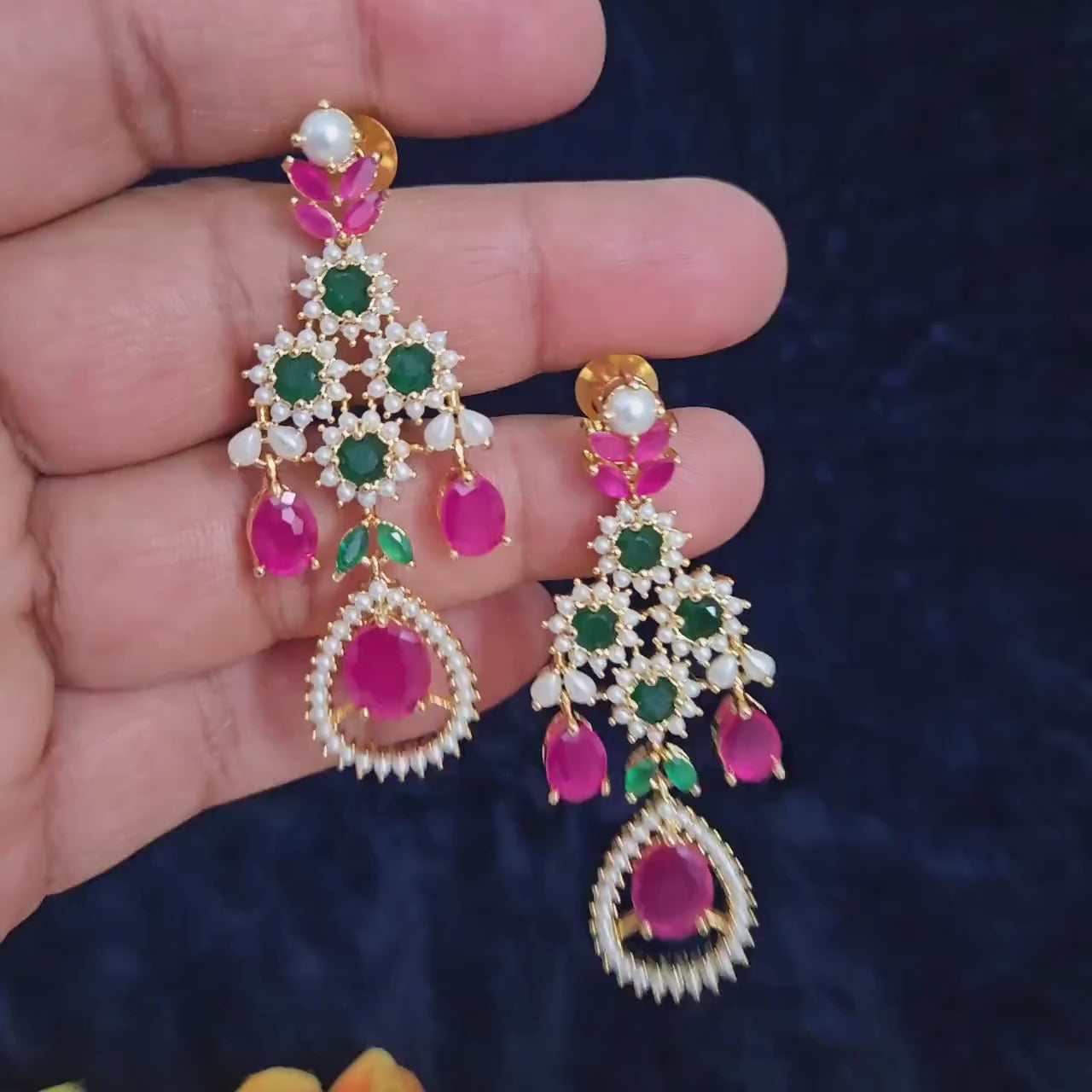 Designer pearl chandelier earrings| statement bridal long earrings| indian festive dangler earrings| multiple color options| gift for her