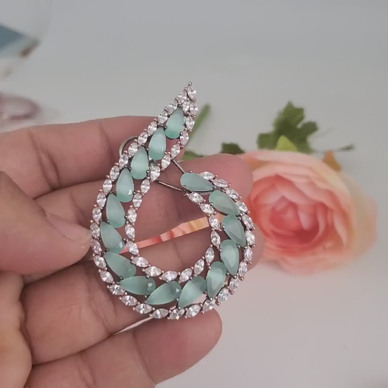 Designer earrings for women | American diamond big earrings | bridal earrings mint green | Latest Punjabi suit earrings | Party wear earring