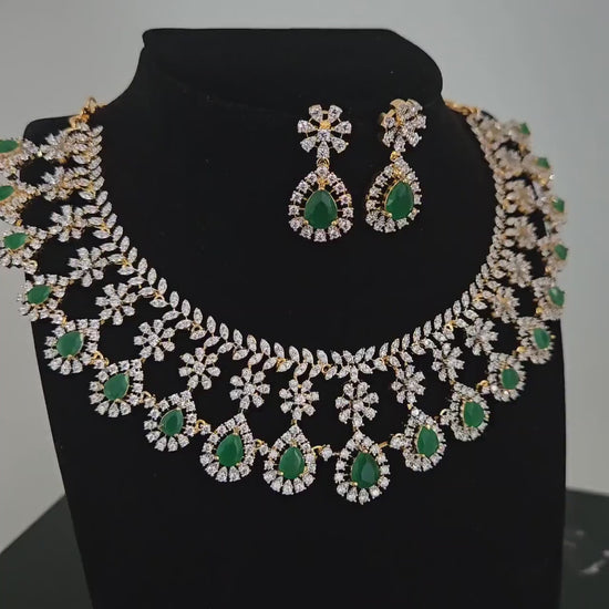 Luxury indian ad stone choker set| purple stone necklace| ruby emerald green cz bridal festive jewelry| statement choker| party wear jewelry