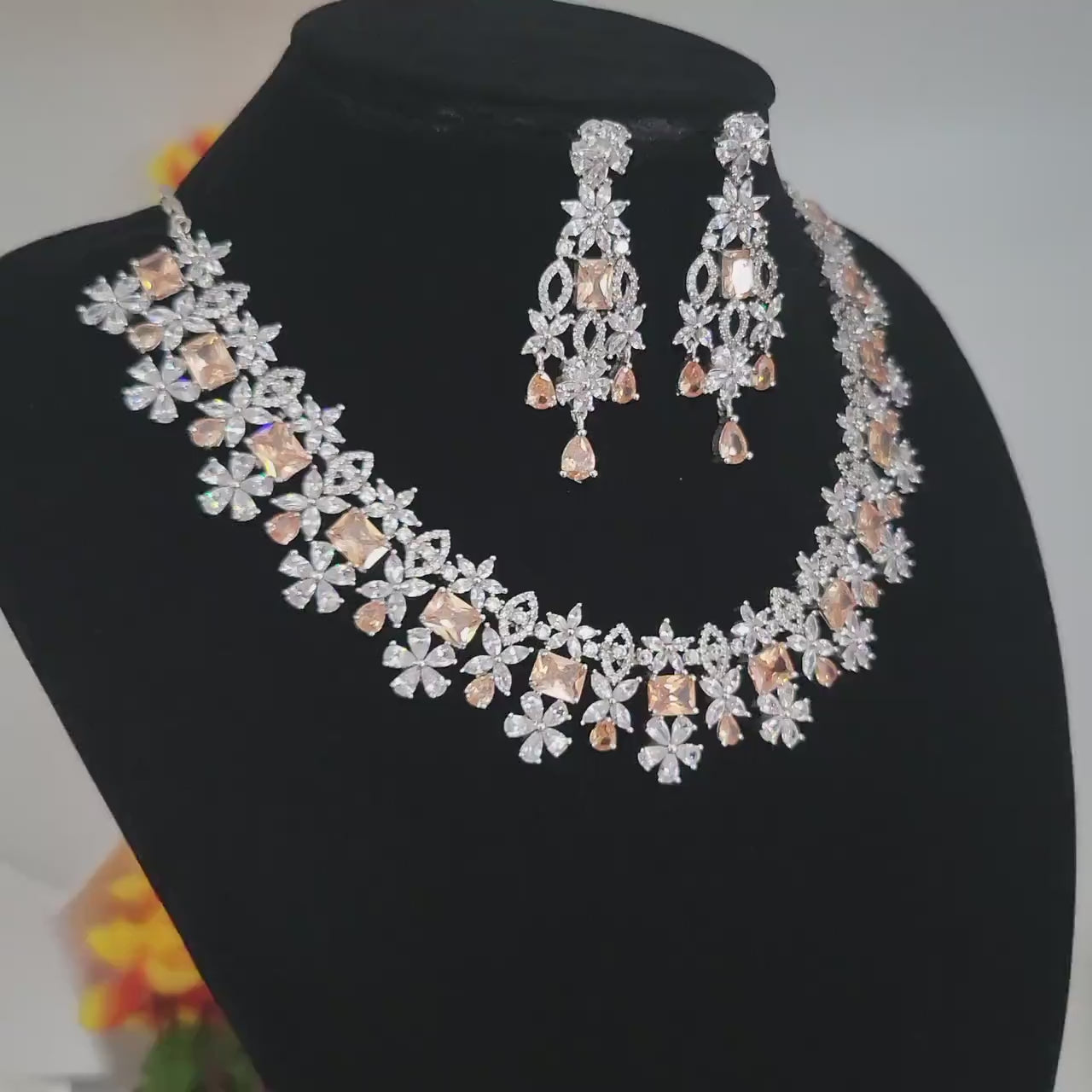 American Diamond Wedding Jewelry Necklace| Topaz/Black CZ stone Choker set| Statement Jewelry|Indian Bollywood style Jewelry| Gift for her