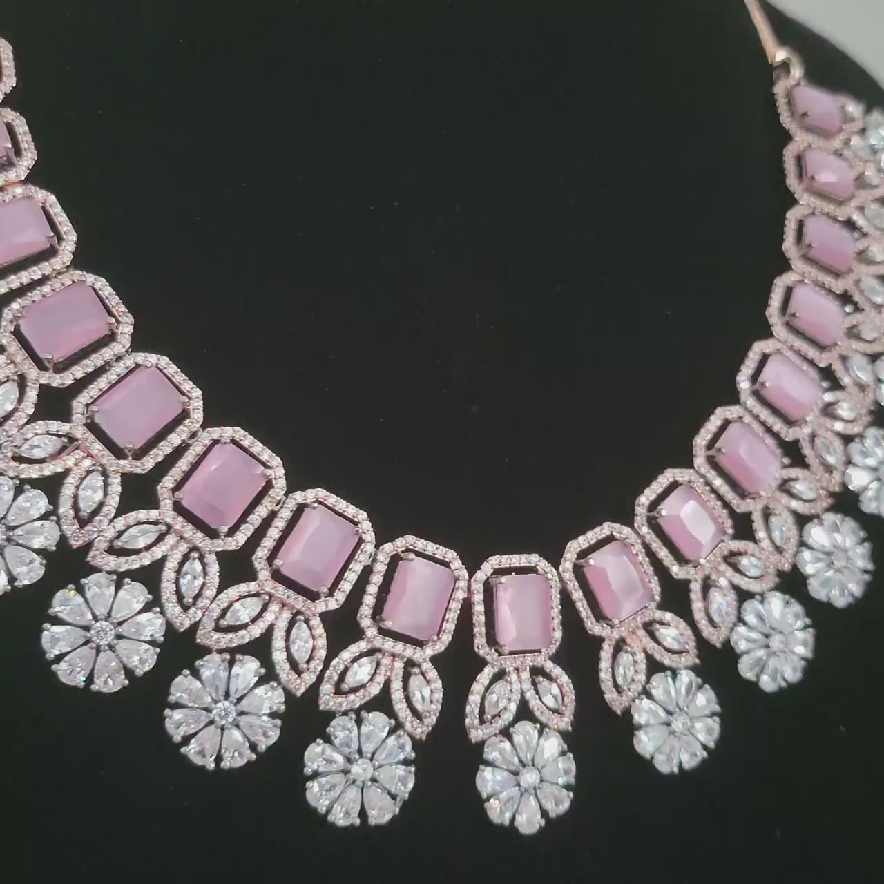 American diamond baby pink - black and rose gold plated oxidized necklace | ad wedding jewelry set indian | cz wedding choker jewelry pink