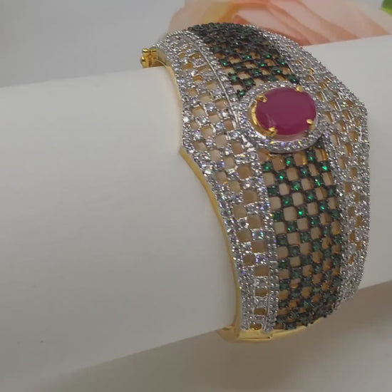 Openable american diamond bangle bracelet | cz diamond clasp open bracelet gold plated | blue sapphire stone bracelet | statement ad bangle
