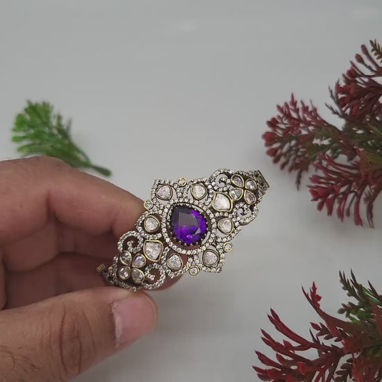 Antique Victorian-Polish Openable Green Crystal Kada Bracelet|Antique Gold Plated Bollywood statement Bangle bracelet| Jewelry Gift for her