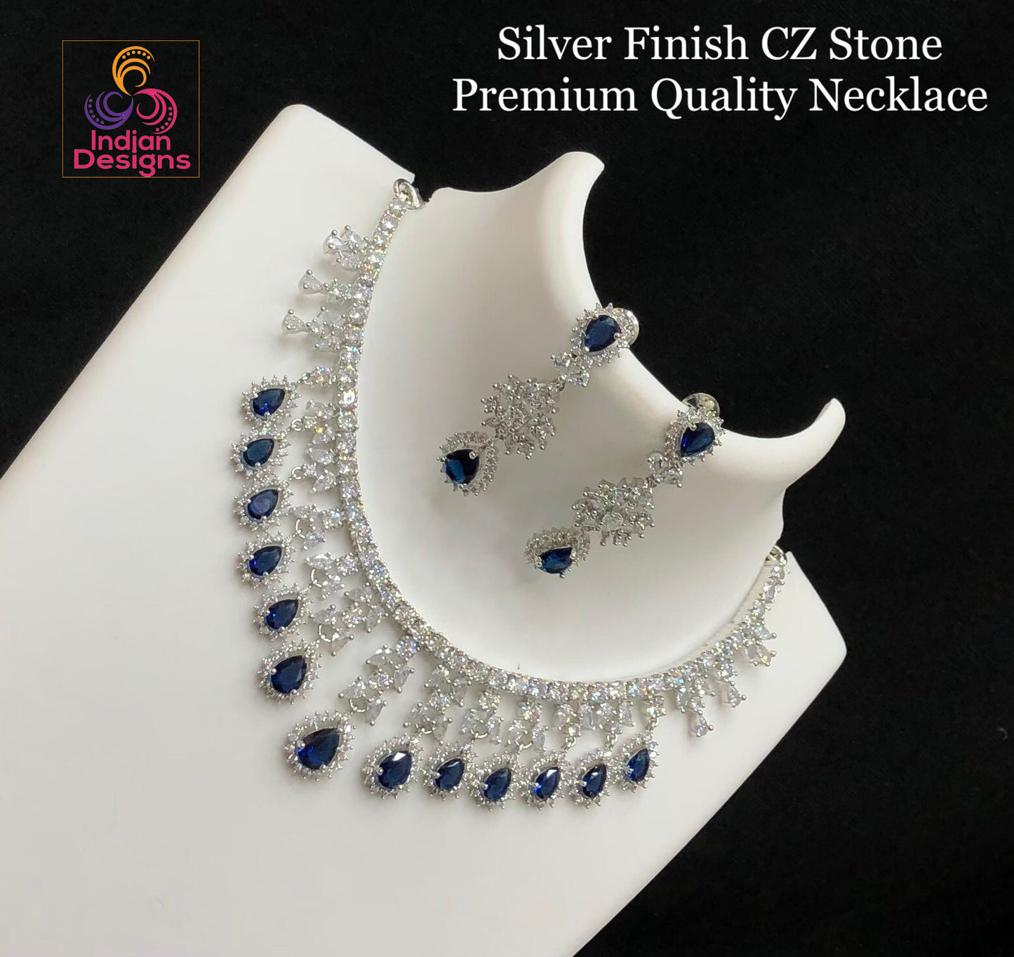 Silver American Diamond Necklace set | Cz bridal necklace | Silver CZ Multi Dangle Choker