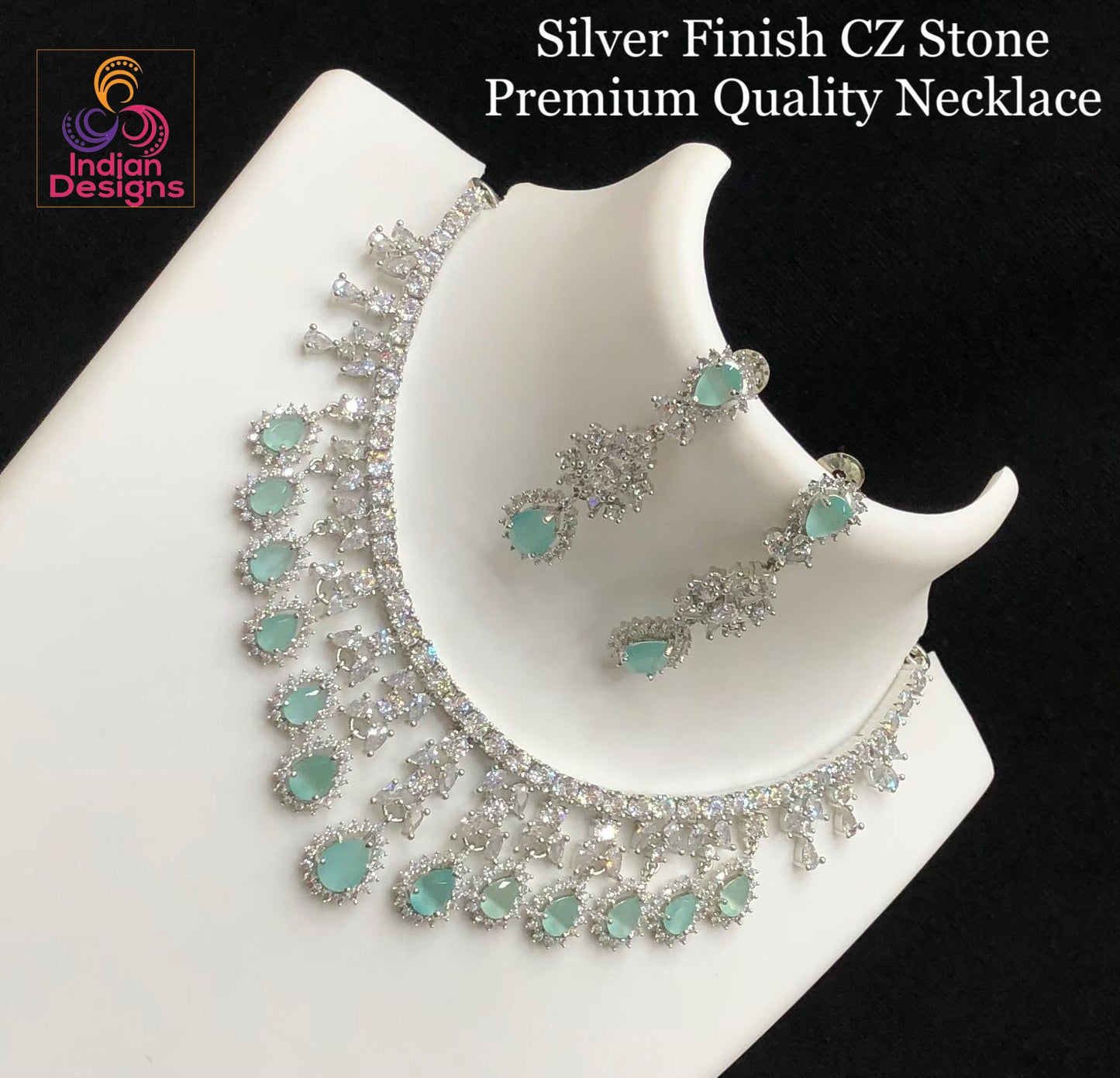 Silver American Diamond Necklace set | Cz bridal necklace | Silver CZ Multi Dangle Choker