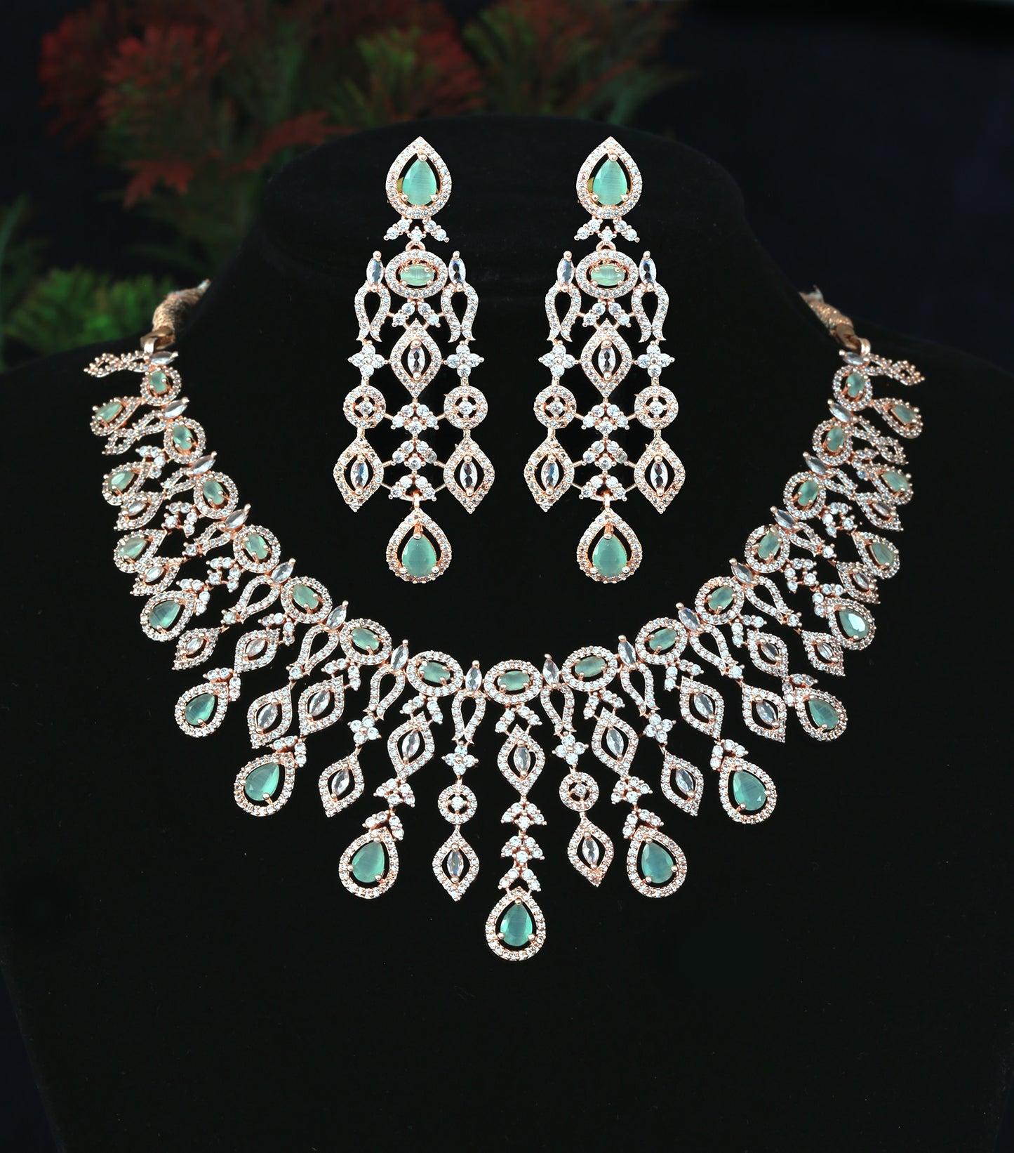 Mint Green American Diamond Necklace earring set | Trending Party choker jewelry | CZ Diamond Necklace |Pakistani Jewelry set|Indian Designs