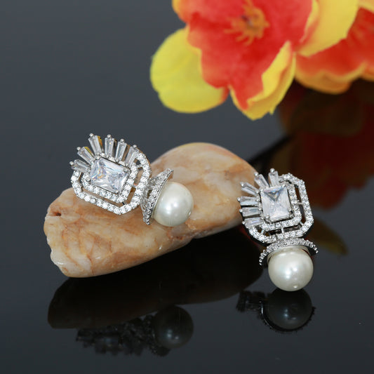 Silver CZ stud Earrings for women | 14K Gold Zirconia pearl studs