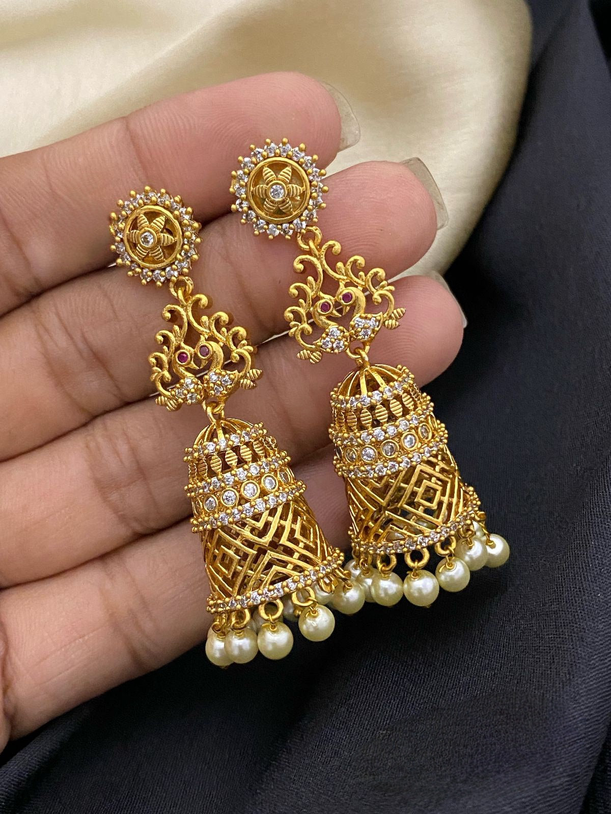 Floral Design White Gold Plated Jhumka Earrings – Kalash Cards