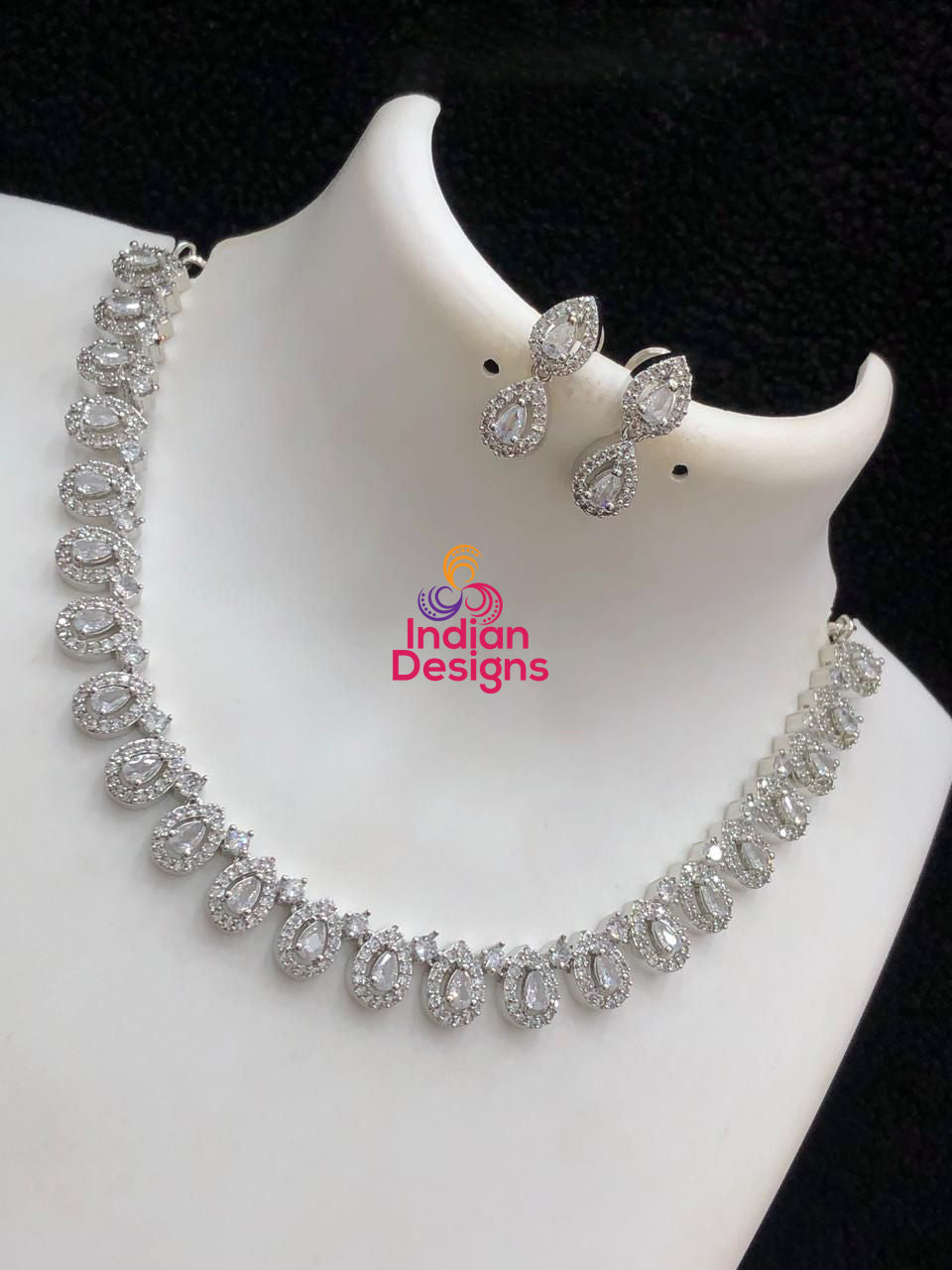 CZ Tear-Drop stone American Diamond Necklace