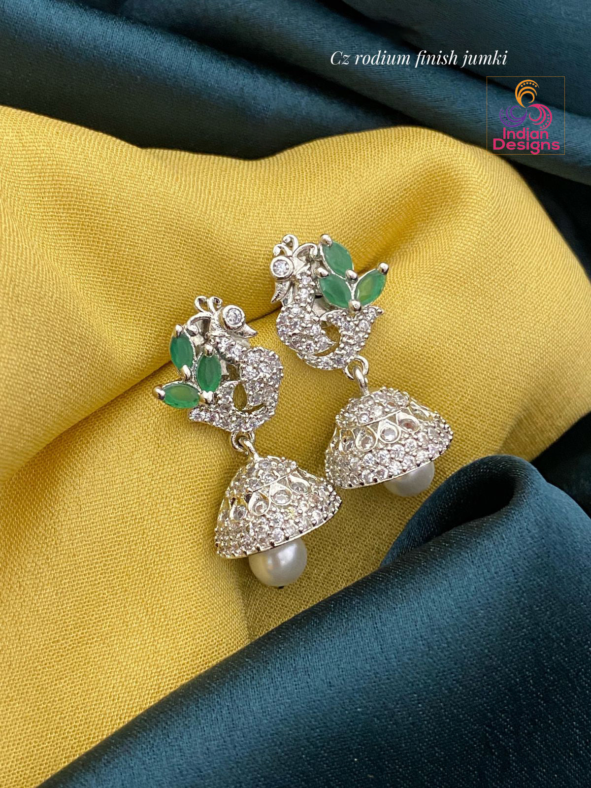 Silver tone Peacock Jhumka Earrings | Cute CZ Jhumka Jhumki color store Earrings