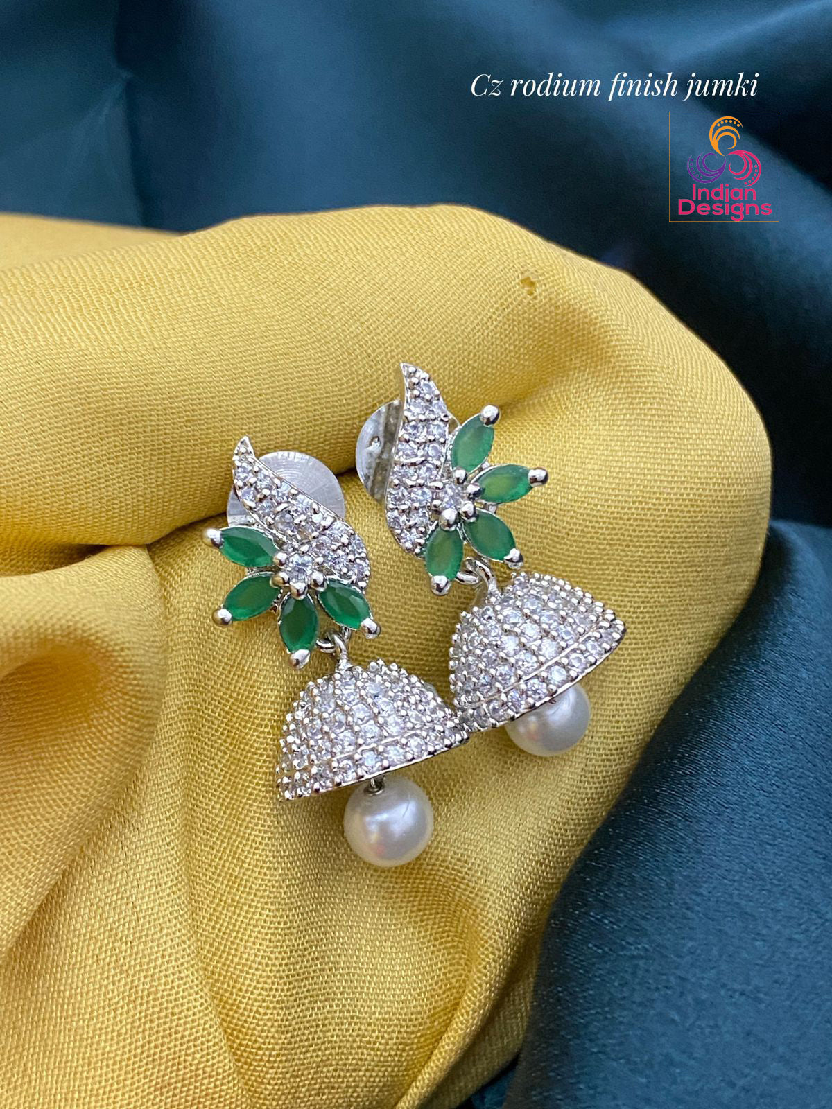 Beautiful Crystal Beads Lakshmi Jhumkas - South India Jewels