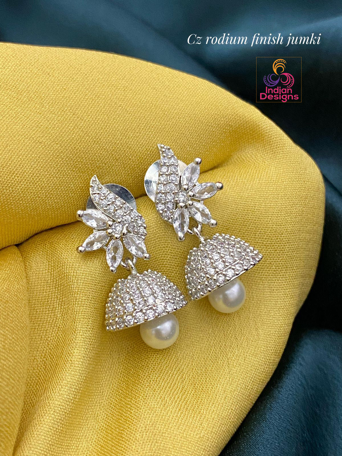 Cute small Silver Jhumka | stylish Floral CZ crystal Jhumka Jhumki | Indian Designs Collection