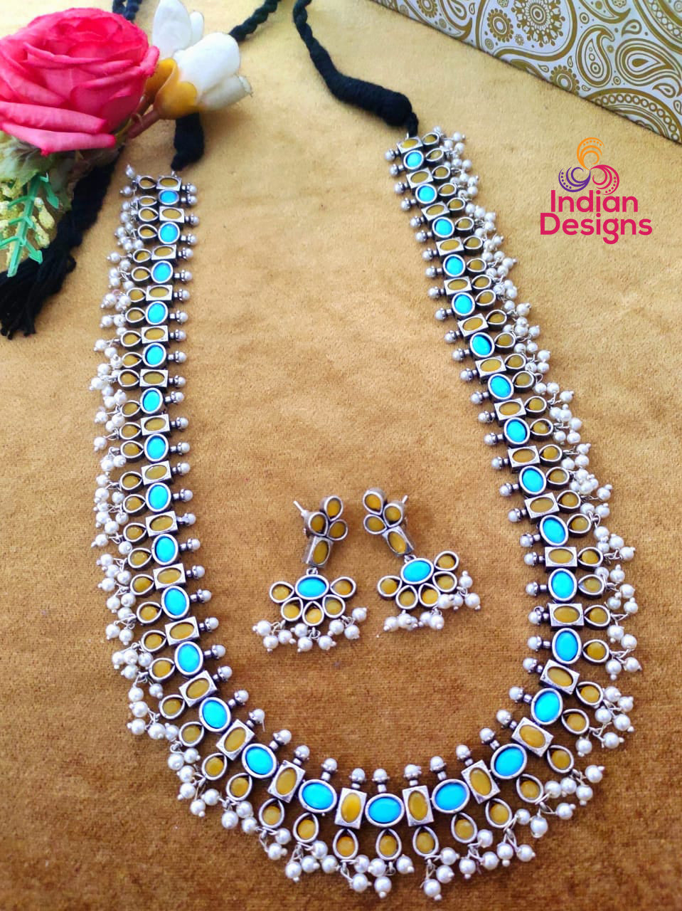 Indian Oxidized Silver set | German silver necklace for sarees | Indian Bollywood Necklace | Antique Silver necklace