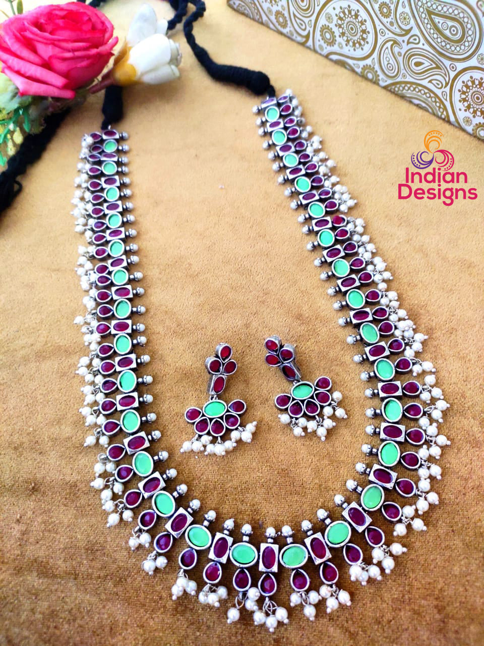 Indian Oxidized Silver set | German silver necklace for sarees | Indian Bollywood Necklace | Antique Silver necklace
