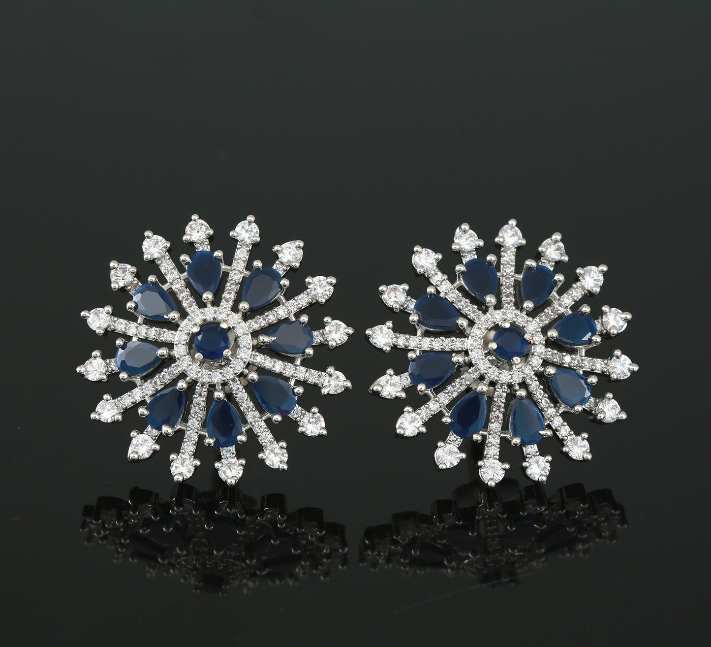 American diamond stud earrings | stud earrings for women | earrings tops | Sky blue rhodium plated Crystal stud earrings | Indian earrings