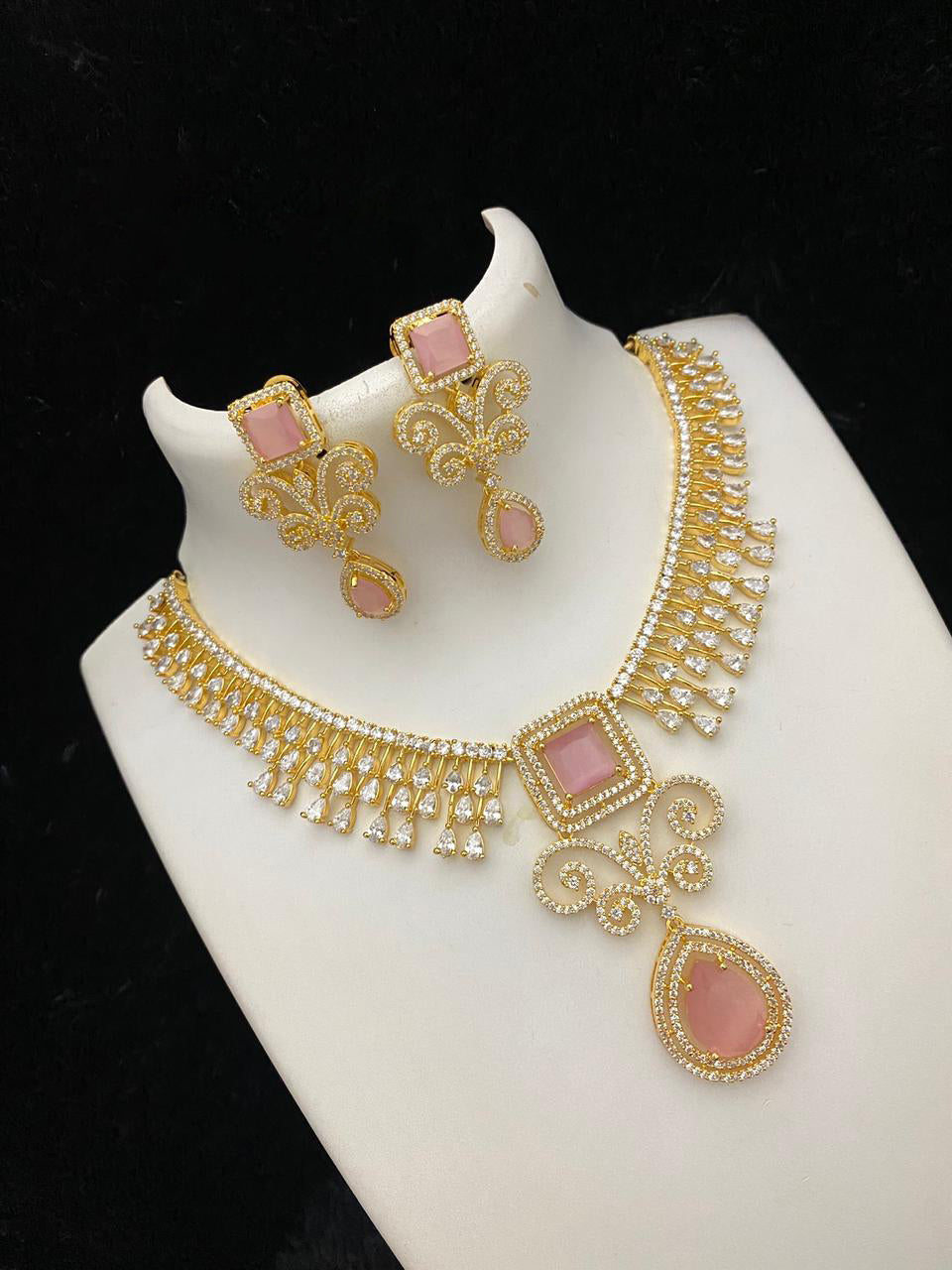 Gold Plated American Diamond Necklace Earring set