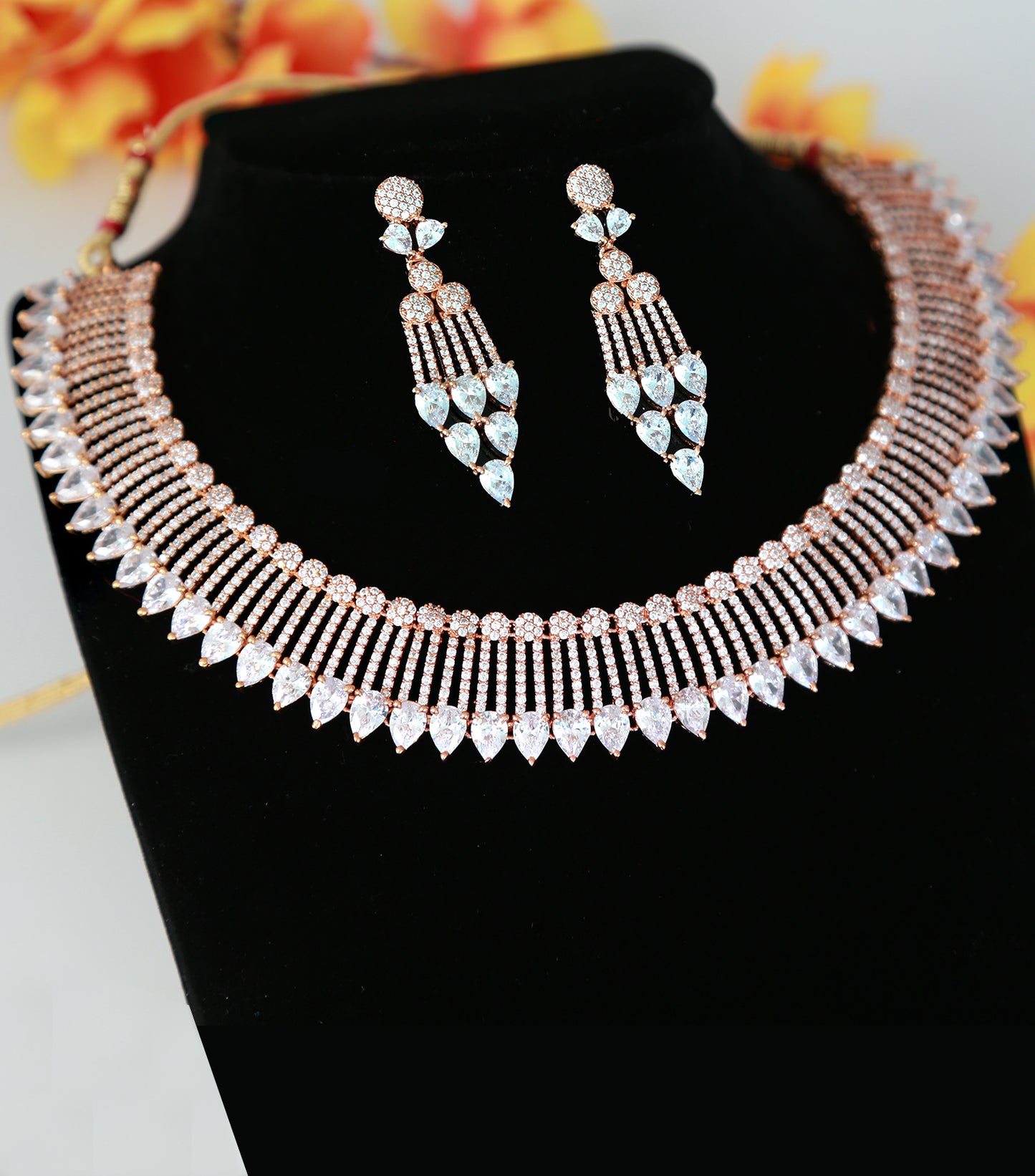 Rose gold American Diamond Necklace earring set