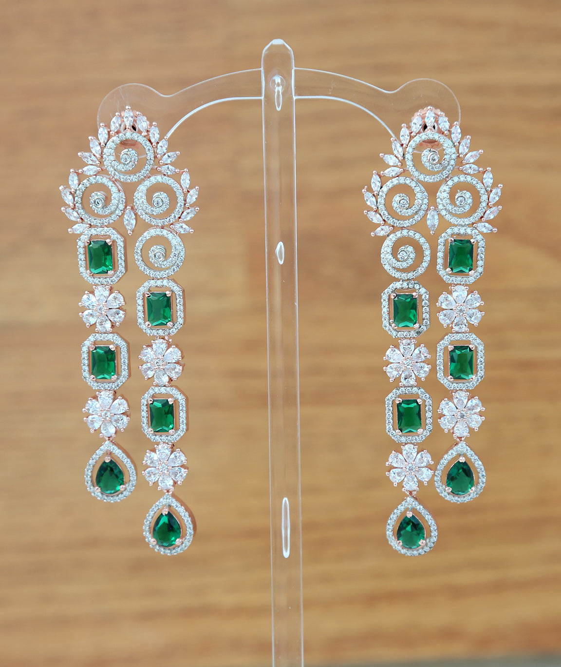 Silver earrings women | AD Floral Drop Dangler Earrings | Swarovski drop and dangle earrings | CZ stones Bollywood earrings online shopping