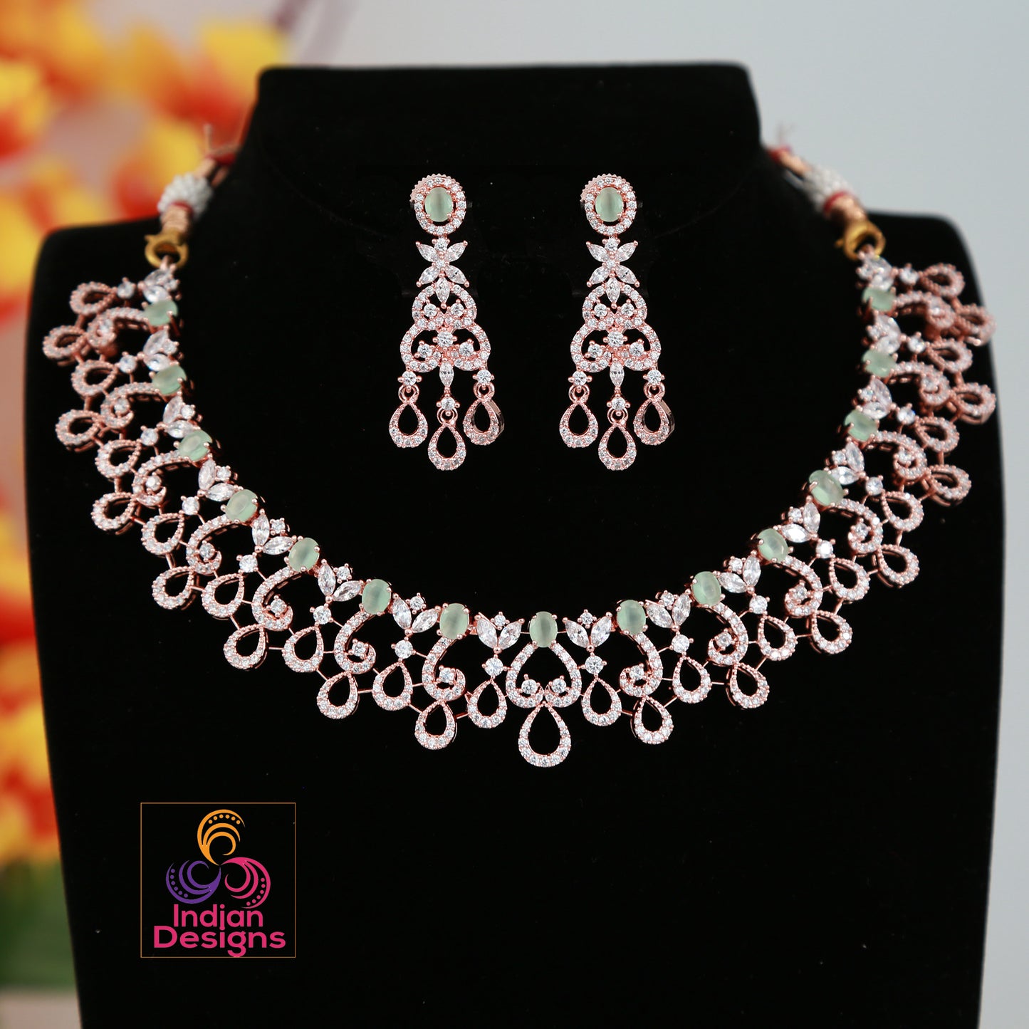 American Diamond rose gold set|Pink Diamond Luxury look CZ Diamond Choker Necklace|Indian Wedding jewelry |Bollywood bridal set|Gift for her