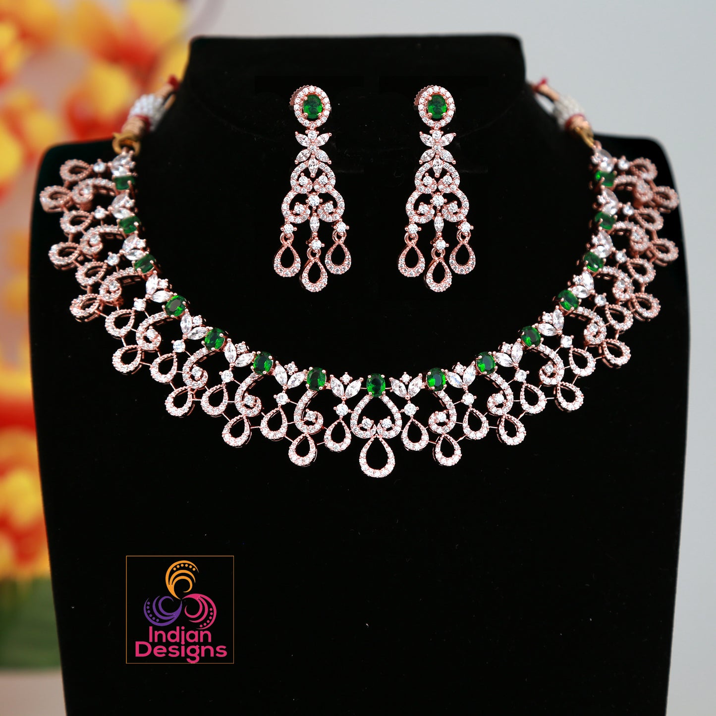 American Diamond rose gold set|Pink Diamond Luxury look CZ Diamond Choker Necklace|Indian Wedding jewelry |Bollywood bridal set|Gift for her