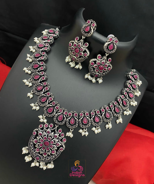 German Silver Oxidized necklace|Traditional Ethnic Choker antique silver Jewelry|Indian wedding Anniversary Gift for her