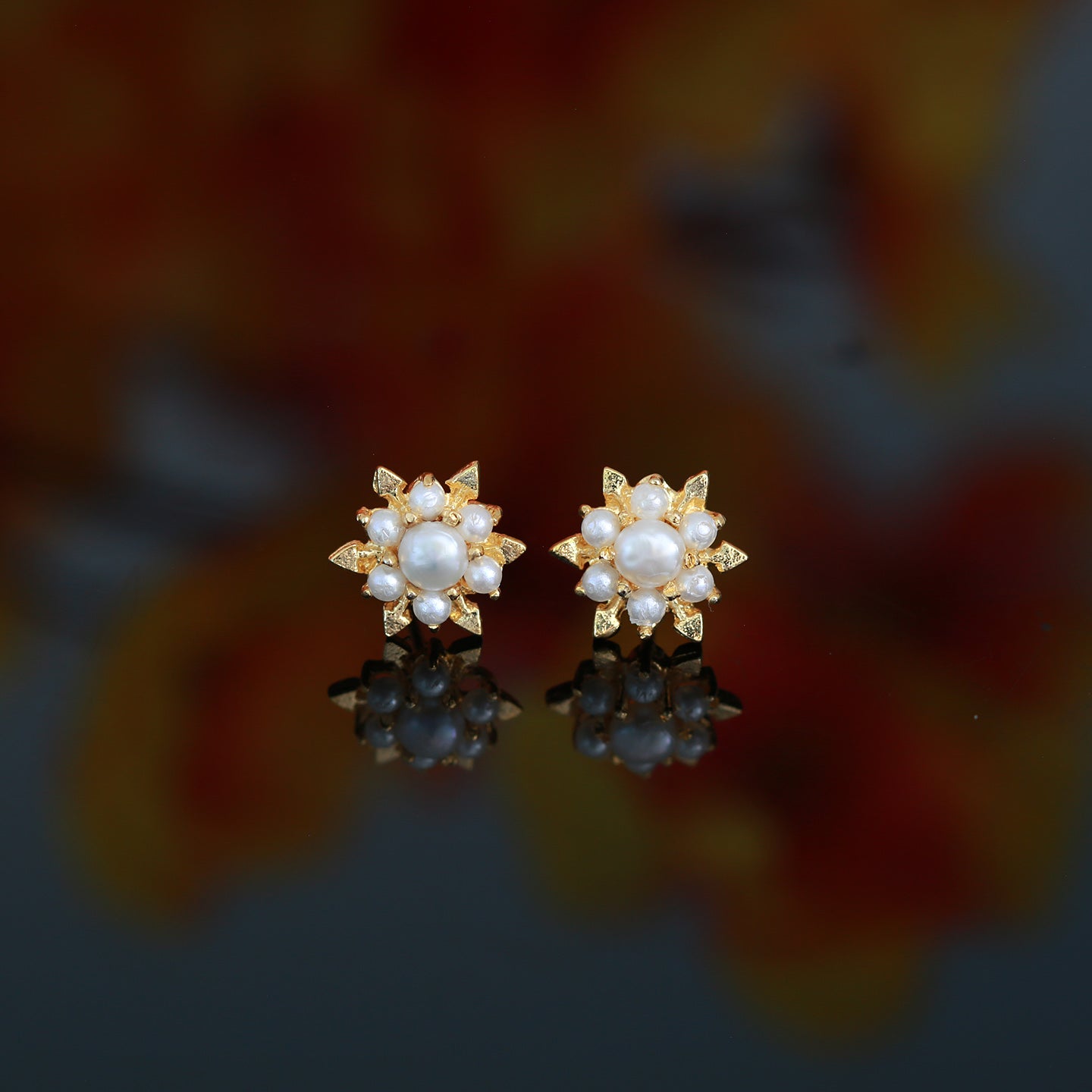 Small Multicolor CZ Stones Pearl stud Earrings | 18K Gold CZ American Diamond Pear cut crystal flower Stud Earrings for Women | Gift for her
