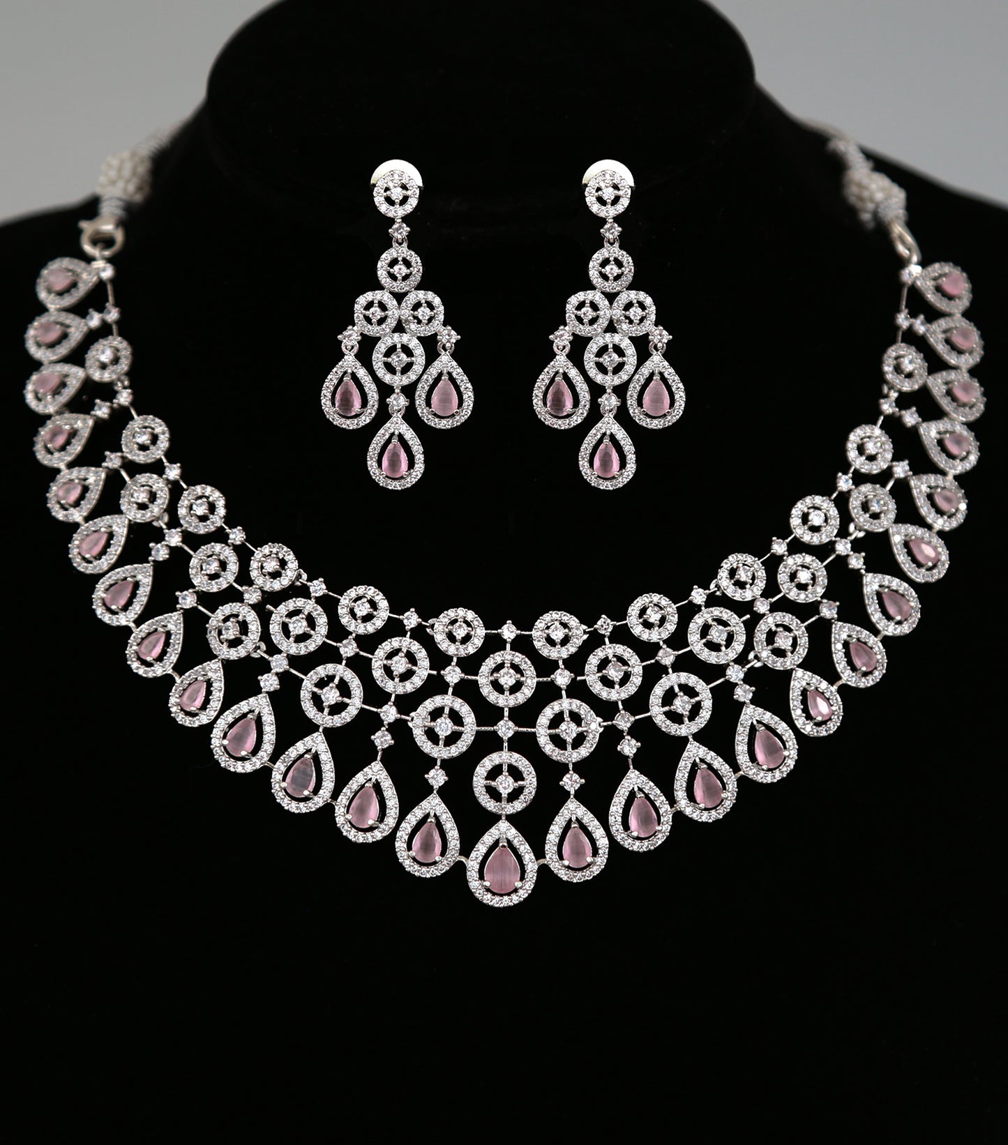 American Diamond Wedding Choker necklace low price | Cz Crystal choker necklace | Rhodium-Silver tone AD Bridal choker set | Indian Designs