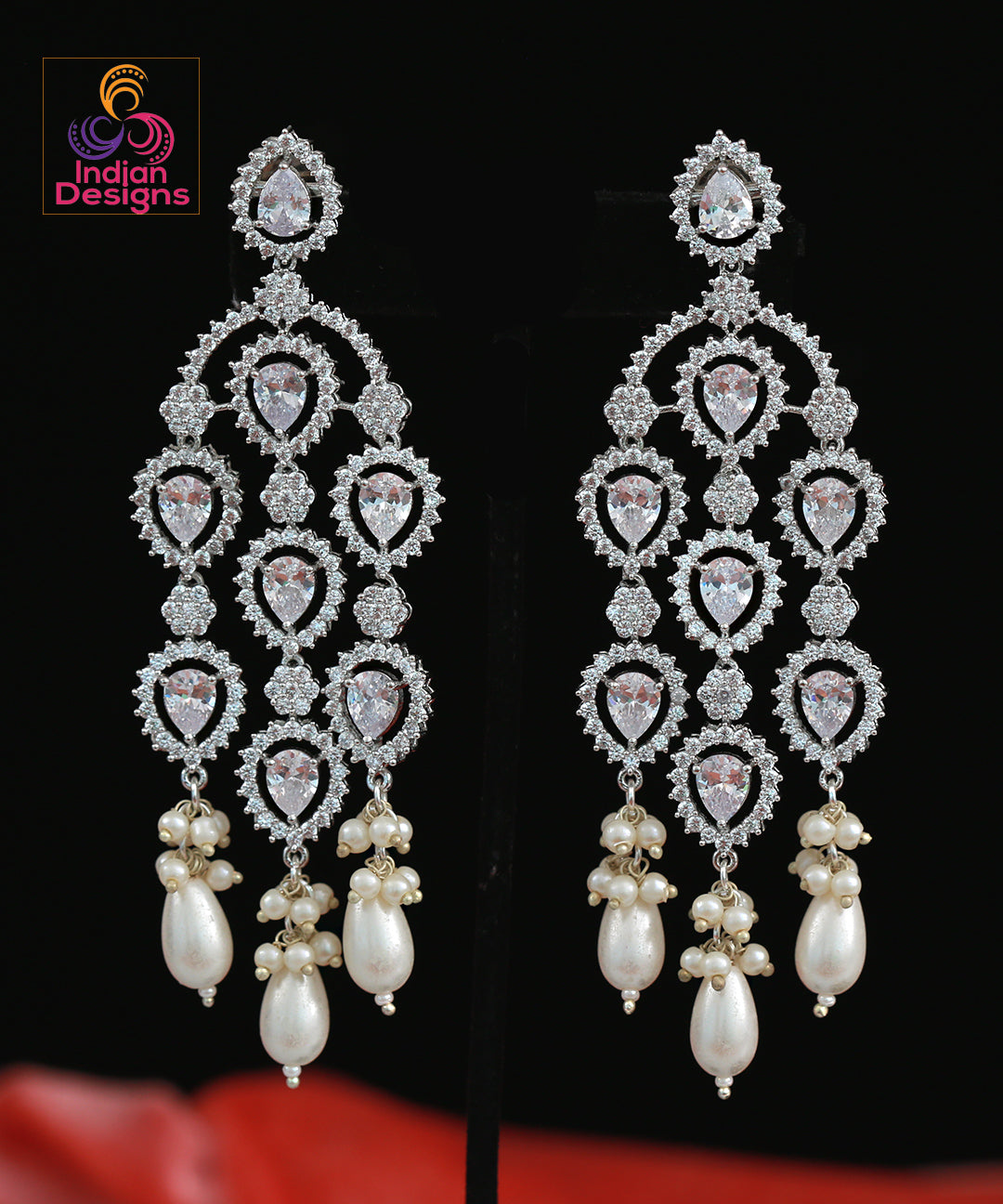 American Diamond earrings for women | Silver Plated Multi color stone chandelier earrings | Indian Bollywood Earrings | Pakistani earrings