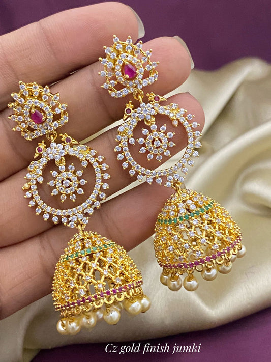 Ruby Emerald AD crystal Jhumka Designer Party Jhumka Earrings