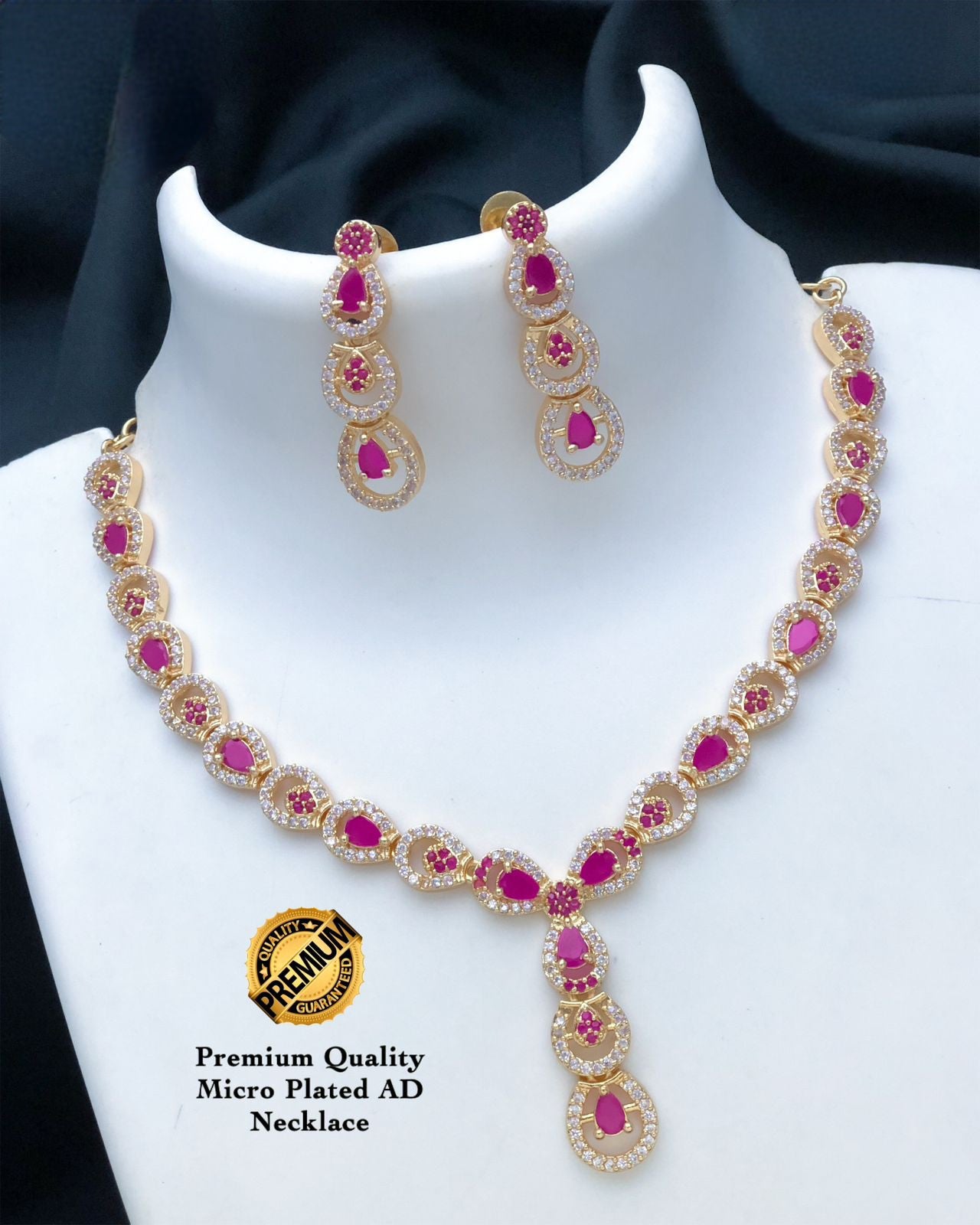 Cute Designer American Diamond Ruby Emerald Necklace earring set|One Gram gold Unique design CZ AD necklace Indian jewelry| Gift for her