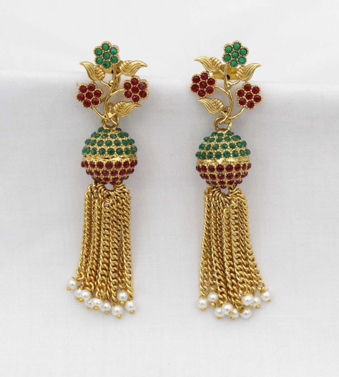 Gold plated Floral Jhumka Party wear Fancy Earrings with pearl drops|Fashion Dangle drop Earrings