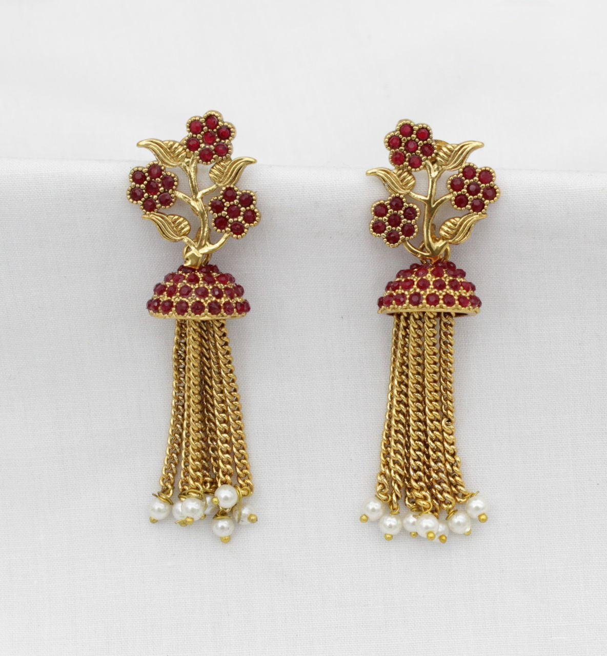 Gold plated Floral Jhumka Party wear Fancy Earrings with pearl drops|Fashion Dangle drop Earrings