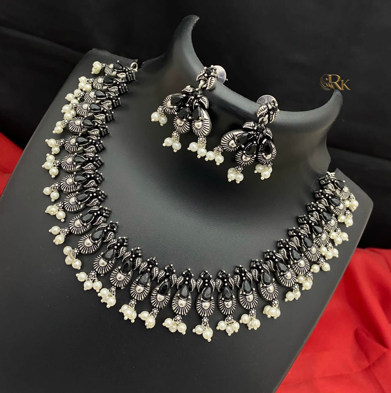 Oxidized German Silver choker necklace Earrings