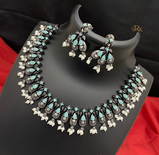 Oxidized German Silver choker necklace Earrings
