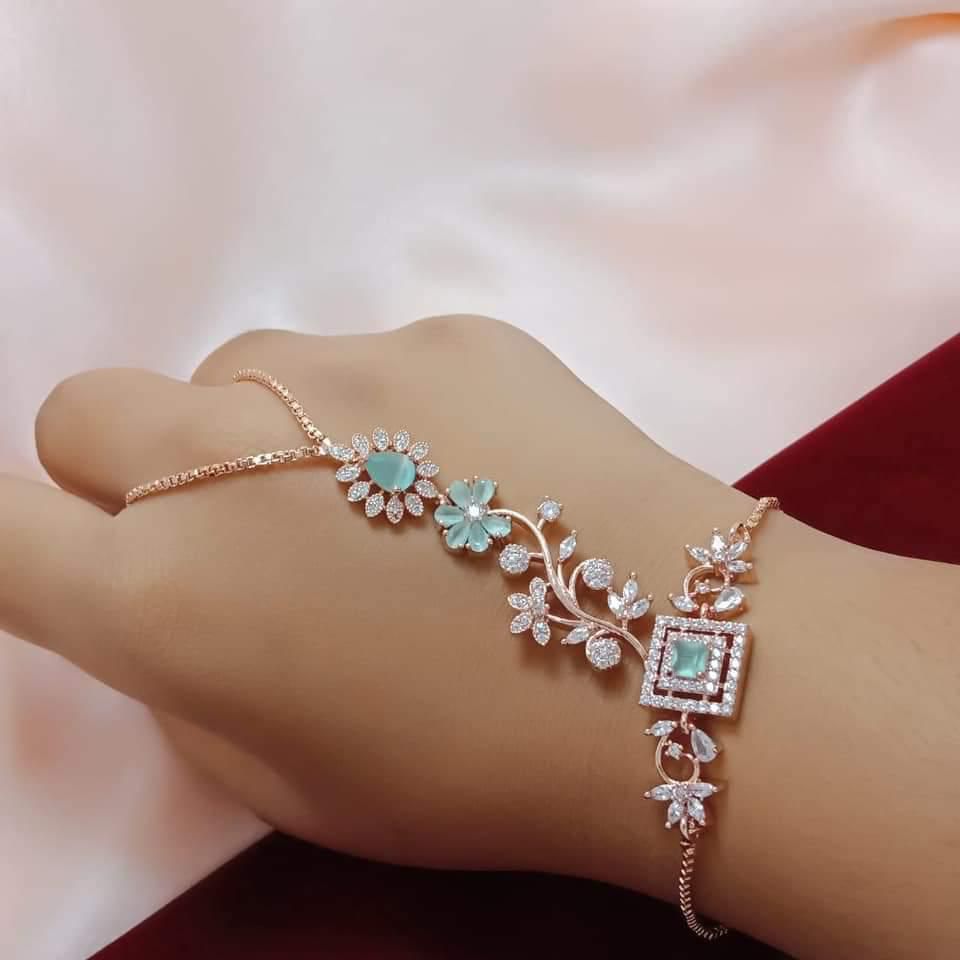 Rose-Gold American Diamond Hath Panja | Bangle Bracelet ring combo| Indian wedding jewelry hath pool