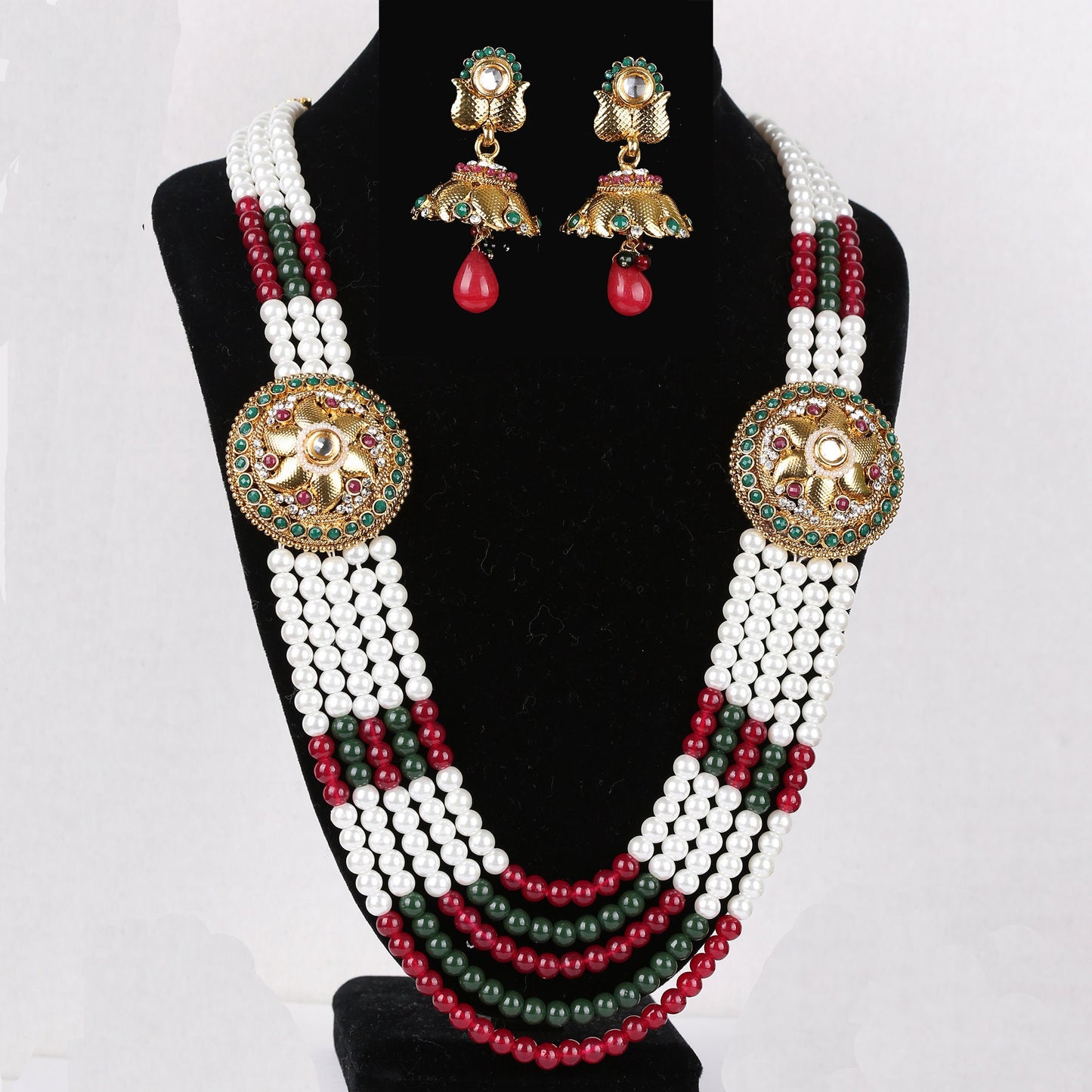 Traditional Faux Pearl Bead Necklace with earrings