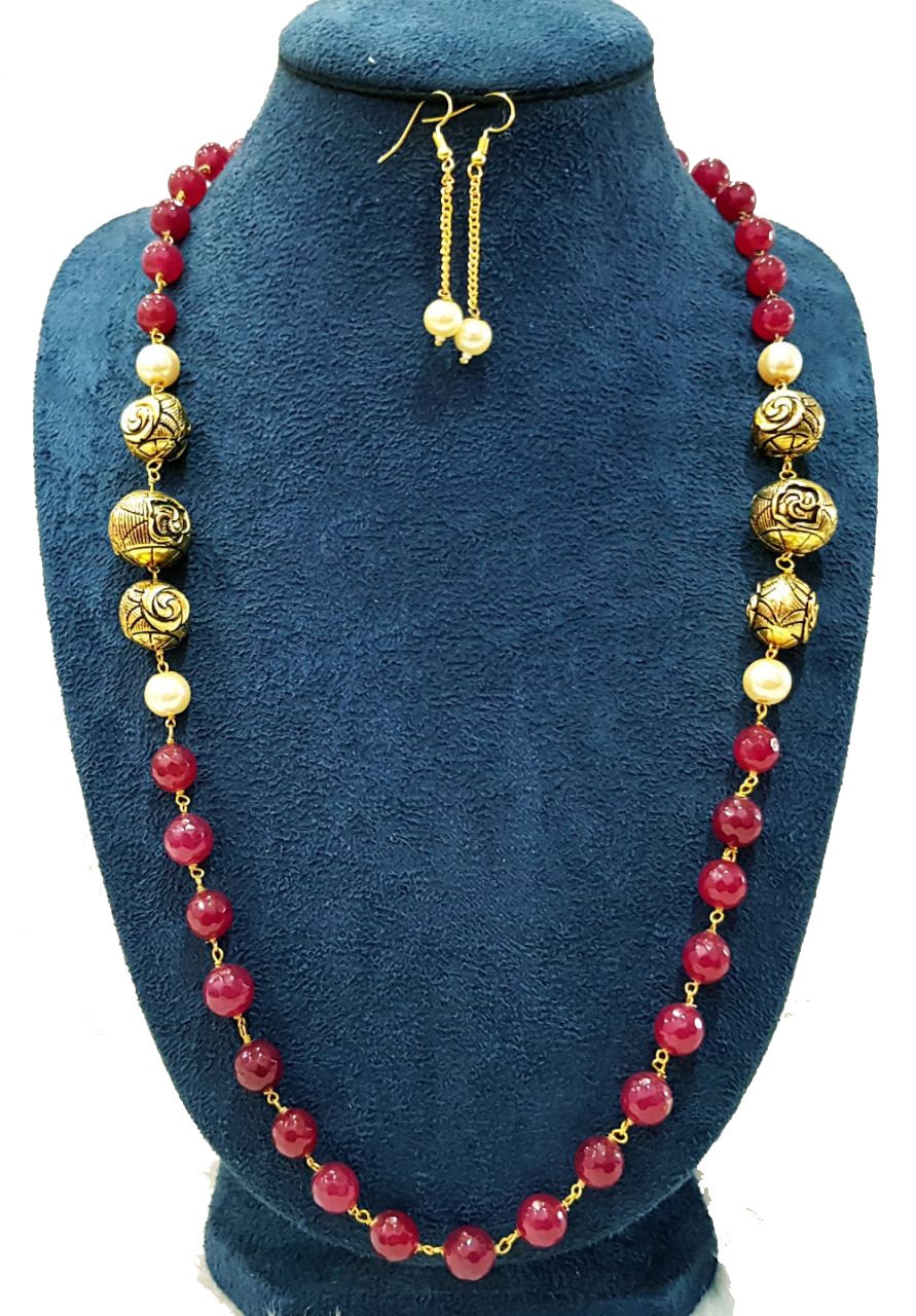 Gold plated Balls and Multicolor Beaded Single Strand Necklace Fashion Jewelry