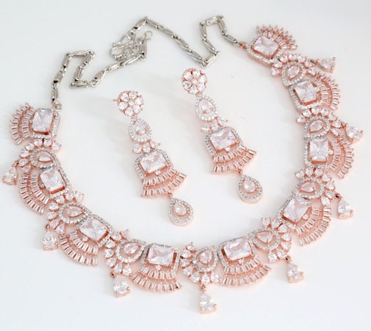 White CZ AD American Diamonds Bridal Wedding Accessories Jewelry Set,Simulated Diamond earrings