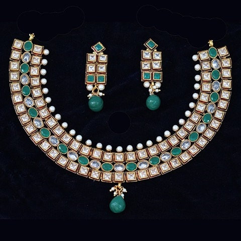 18K White Pearl Trendy High Quality Semi Bridal Kundan Necklace Jewelry Set