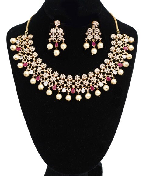 White Rhinestone Crystal Necklace Set for Indian Bridal Wedding Party Prom Gifts