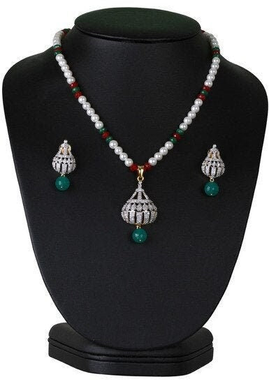 16” Trendy High Quality Beaded Necklace with Clear CZ Studded Pendant