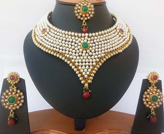 Bollywood Designer Indian Wedding Bridal Party Wear Pearl Studded Fashion Jewelry Necklace Set