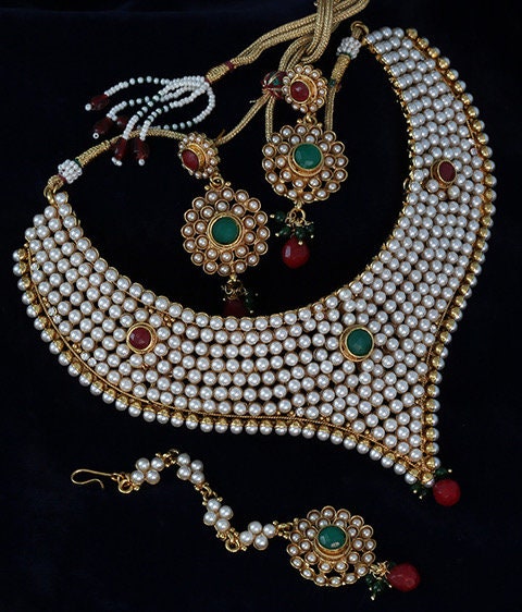 Bollywood Designer Indian Wedding Bridal Party Wear Pearl Studded Fashion Jewelry Necklace Set