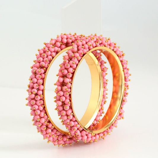 2 PCs Bollywood Fashion Trends Rose Pink Beads Cluster Pearl bangles Kada Bracelet