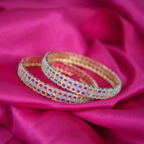 Traditional Ethnic Fusion CZ Designer Gold Plated AD Bangles for Women and Girls