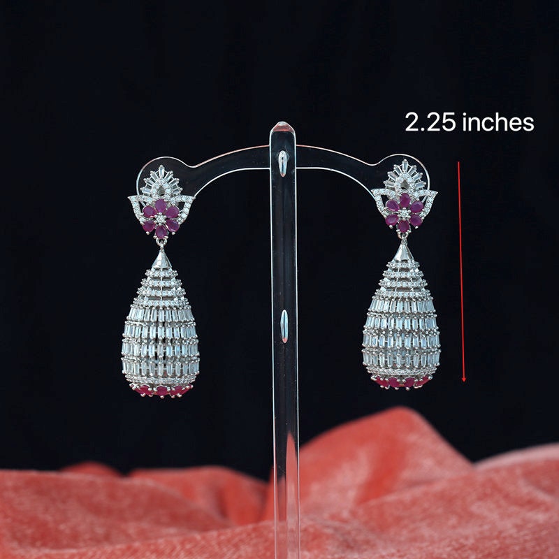 Rhodium Plated Topaz Ruby White CZ Traditional and Fashion Jhumka Earrings