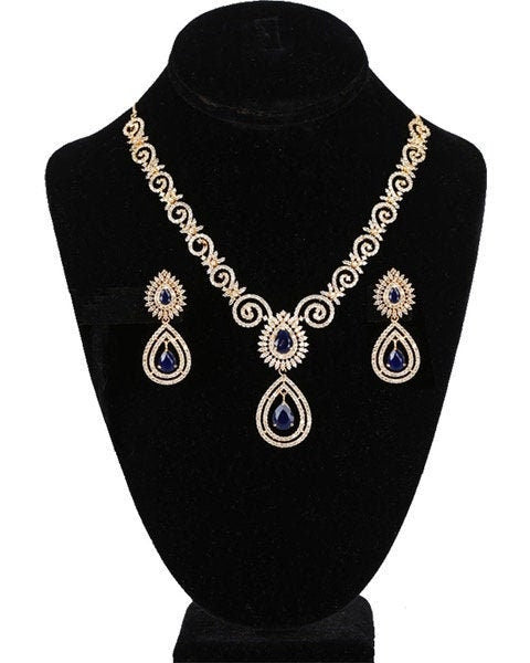 American Diamond Sapphire Blue,Ruby,Emerald,White CZ Zircon Fashion Jewelry Set Necklace Earrings for Women