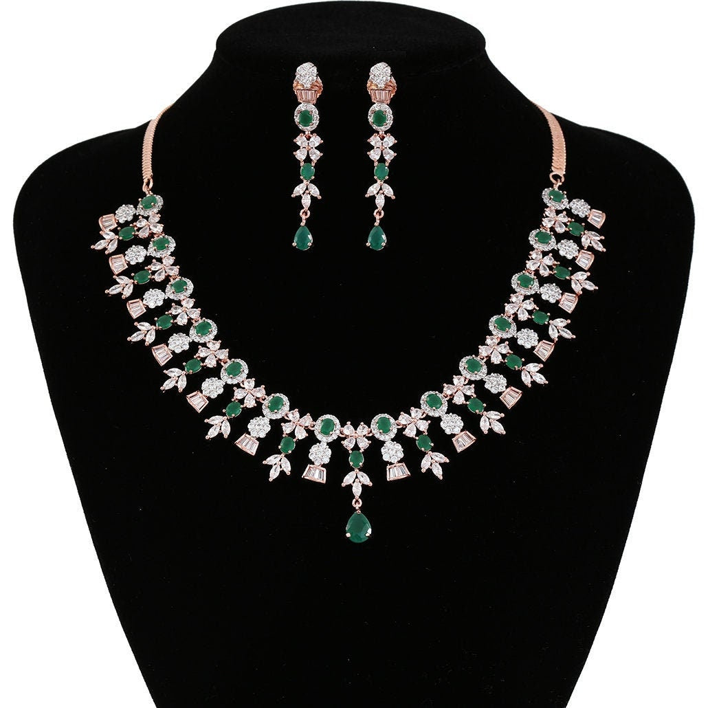 Bollywood Wedding AD CZ White Stone Choker Necklace Womens Jewelry/American Diamond Bridal Jewelry