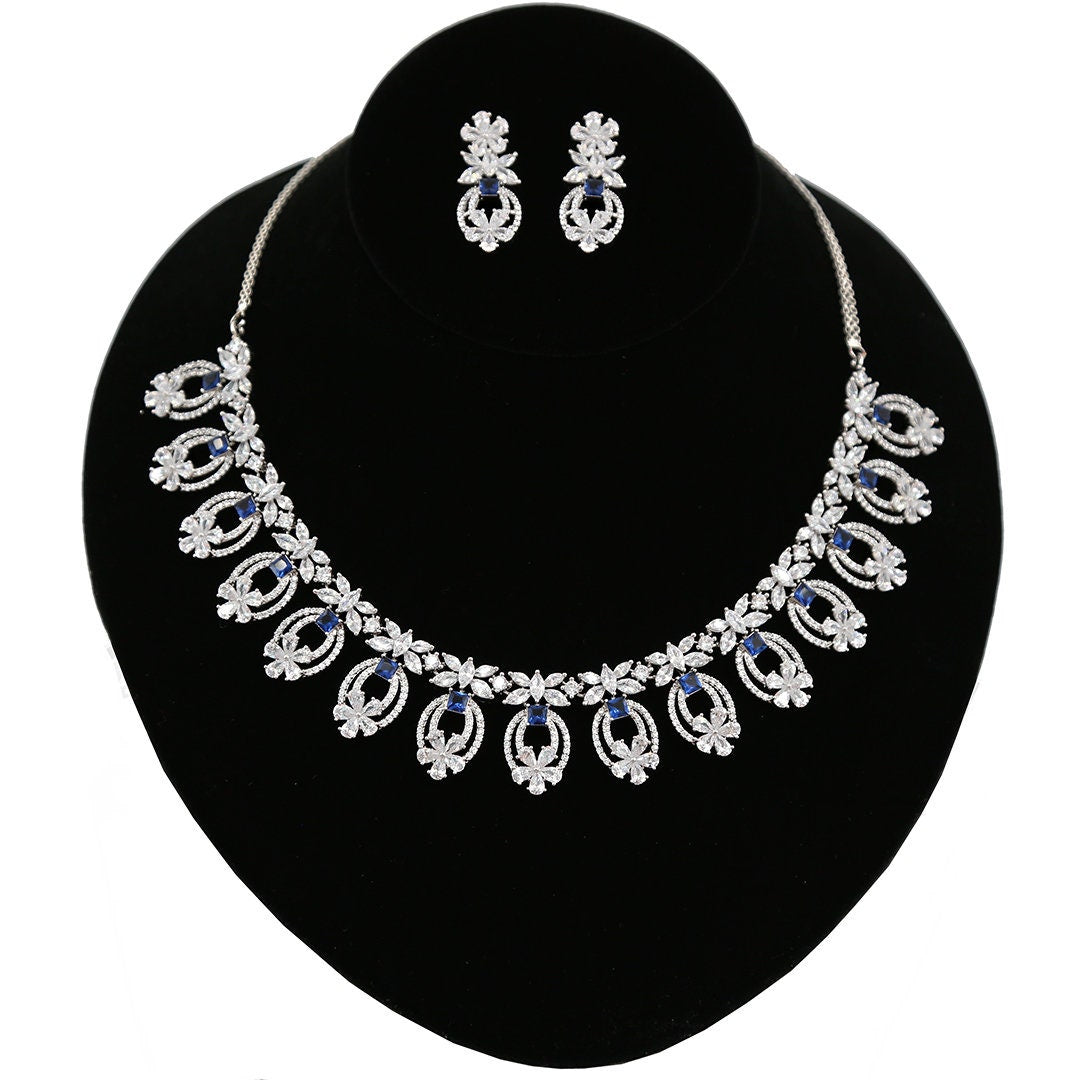 CZ American Diamonds Rhodium Plated Crystal Bridal Necklace|Womens Luxury Fashion Bridal Wedding Jewelry