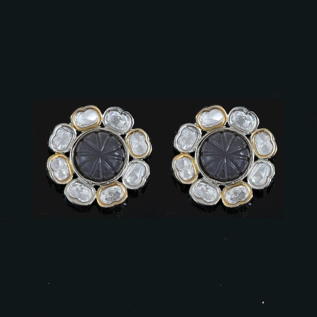 Round Shape Kundan Fashion Bollywood Stud Tops in Silver Base|Wedding stud earrings